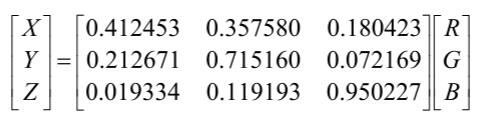 RGB颜色空间转换到CIEXYZ颜色空间