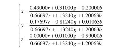 rgb原色系统变换到XYZ原色系统