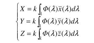 颜色三刺激值X、Y、Z计算公式