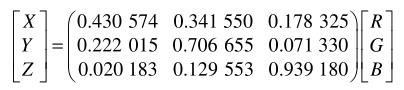RGB颜色空间到XYZ颜色空间转换公式